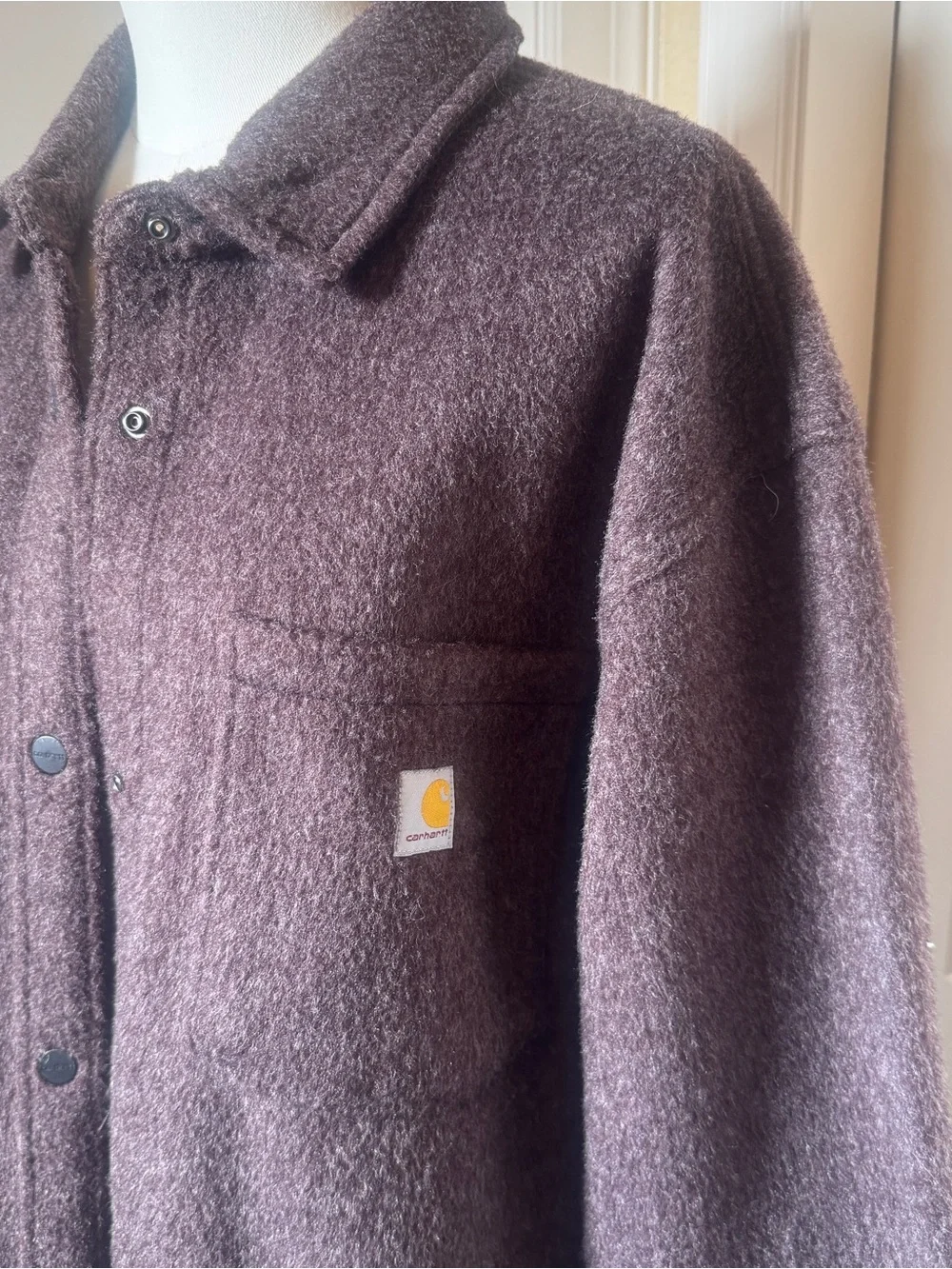 Carhartt Fleece Shirt Jacket Mens XL Loose Fit Snap Front Purple Plum Shacket